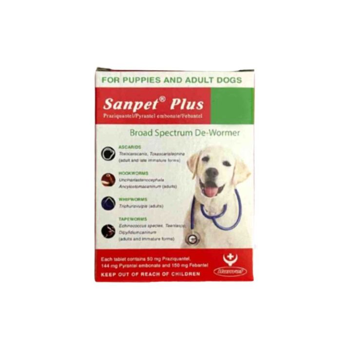 Sanpet Plus Broad Spectrum De Wormer for Dog Deworming Tablet (Praziquantel/Pyrental embonate/Febantel) De-Worming for Pets