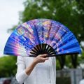 Japan Dance Fan Fans with Lights Large Folded Hand Fan Folding Colorful Foldable Handheld Rave Fan 33cm Large Rainbow Folding Fan Dance. 