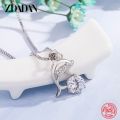 ZDADAN 925 Sterling Silver Zircon Dolphin Necklace For Women Box Chain Sweet Jewelry Gift. 