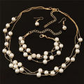 Fashion Multilayer Pearl Necklace Earrings Bracelet Jewelry Set Wedding Bridal. 