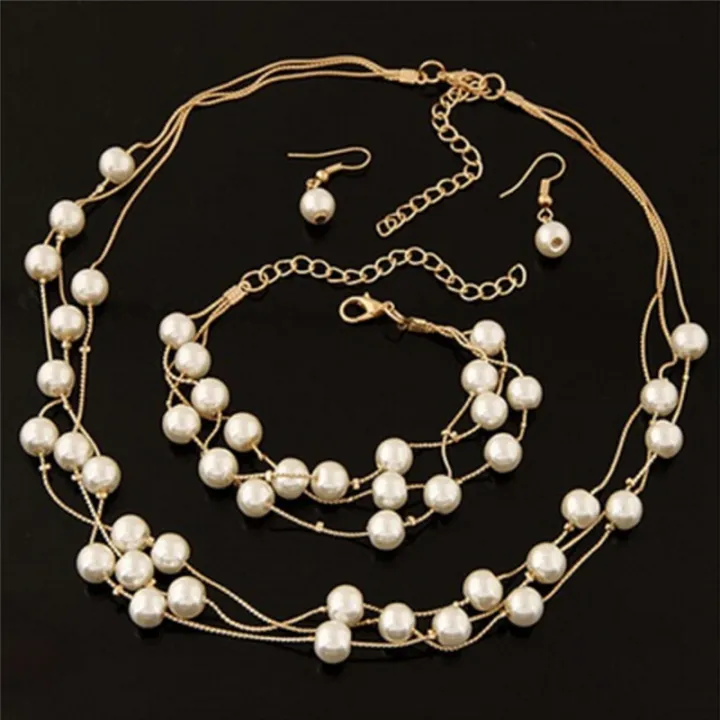 Fashion%20Multilayer%20Pearl%20Necklace%20Earrings%20Bracelet%20Jewelry%20Set%20Wedding%20Bridal%20-%20Image%203