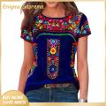 Enigma- Women T-shirt Quick Drying Vintage Boho Ethnic Floral Print Tee Shirt. 