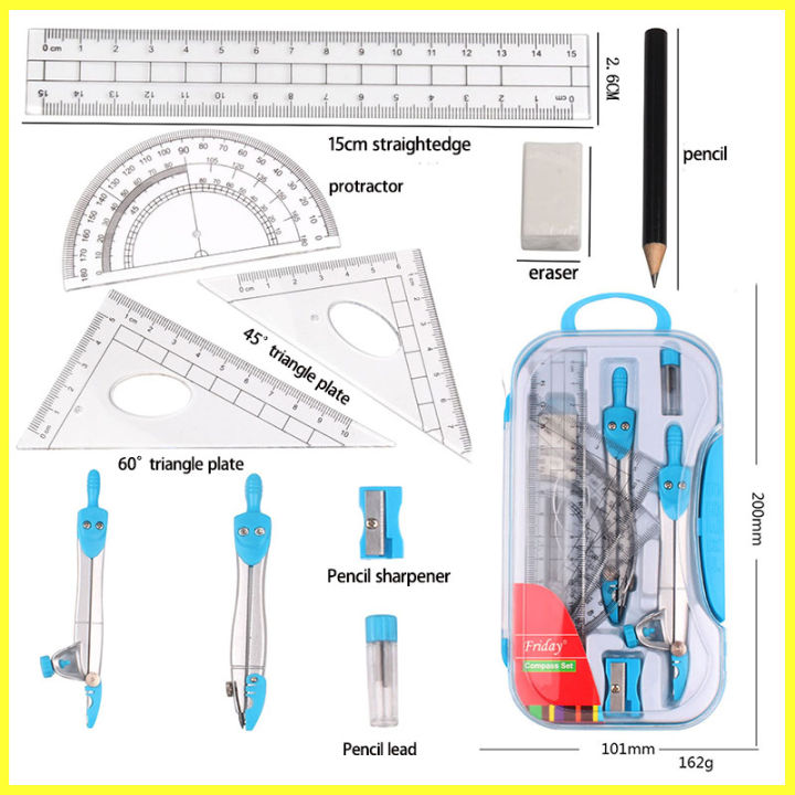 10PCS/Set Geometry Compasses Ruler Protractor Drawing Test Teaching ...