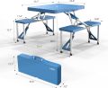 4 Ft Camping Picnic Table Set with 4 Seats with Umbrella Hole Folding Lightweight Suitcase Card Table-220 Lbs Support Aluminum Frame, Plastic RV Tabletop for Barbecue,Travel,Outing,Gathering. 