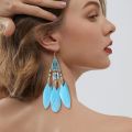 Lady Ethnic Style Earrings Bohemian Style Beaded Feather Tassel Earrings for Women Ethnic Waterdrop Pendant Ear Jewelry for Vacation Beach Retro Design Bohemian Feather Earrings. 