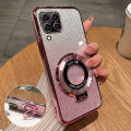 For Samsung Galaxy A12 A22 F42 5G M12 M22 M32 4G M33 M53 M54 M55 Back Cover with Ring Stand Holder Luxury Shiny Plating Gradient Glitter  Phone Case Camera Protector Clear Soft Silicone Cases Pouch for Women Girls. 