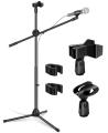 Microphone Stand , Mic Stand Heavy Duty Adjustable Collapsible Tripod Boom Mic Stands with 2 Mic Clip Holders. 