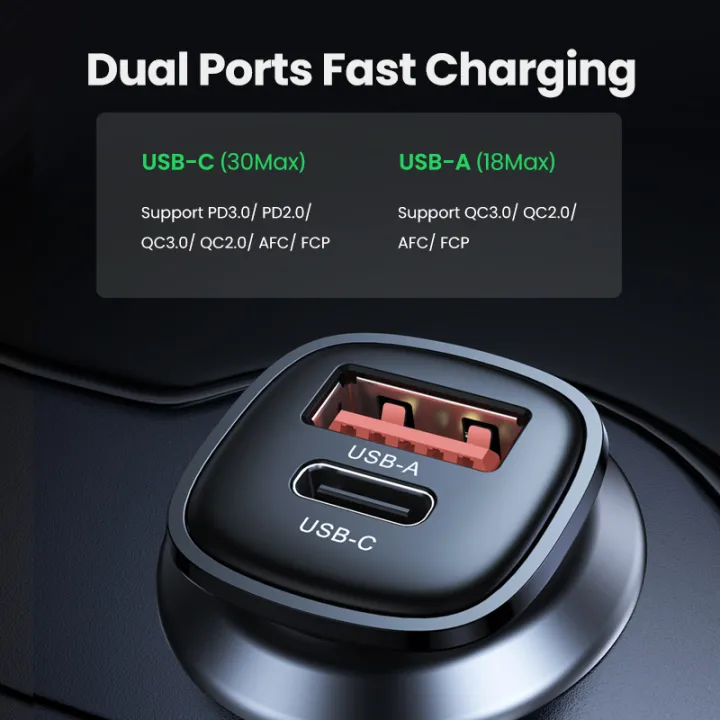 UGREEN%20USB%20Car%20Charger%2030W%20Quick%20Charge%204.0%20QC4.0%20QC3.0%20PD%20Type%20C%20Fast%20Car%20USB%20Charger%20For%20iPhone%20Xiaomi%20Samsung%20Google%20-%20Image%203