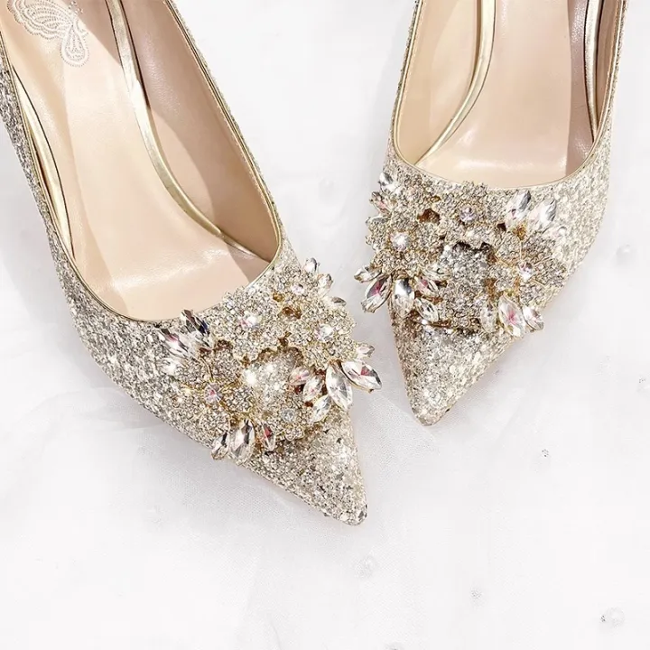 Crystal Shoes Wedding Shoes for Women Bridal Shoes Hexiu Wedding Dress Two-Way Wear 2024 New Bridesmaid Shoes French Square Buckle High Heels