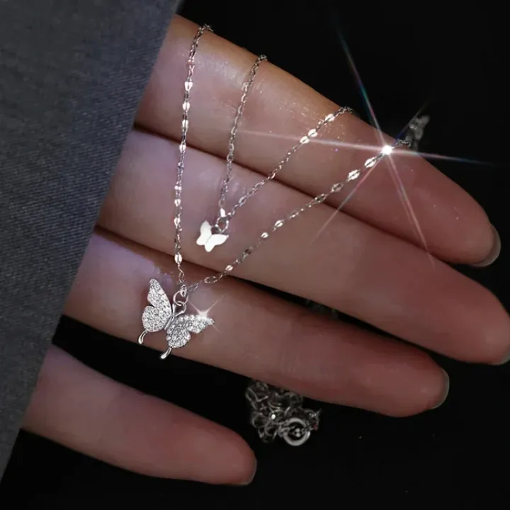 New%20Elegant%20Silver%20color%20Shiny%20Butterfly%20Necklaces%20Ladies%20Exquisite%20Double%20Layer%20Clavicle%20Chain%20Necklace%20Jewelry%20Gift%20-%20Image%202