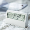 Japanese Simple Style Digital Alarm Clock Modern White Electronic Clock Temperature Humidity Clock Students Desktop Room Bedside Clock. 