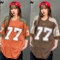 Womens T-shirt Short Sleeve Number 77 Retro Sports Jersey Plus Size Crew Neck Top 3D Printed Street Popular Clothes. 