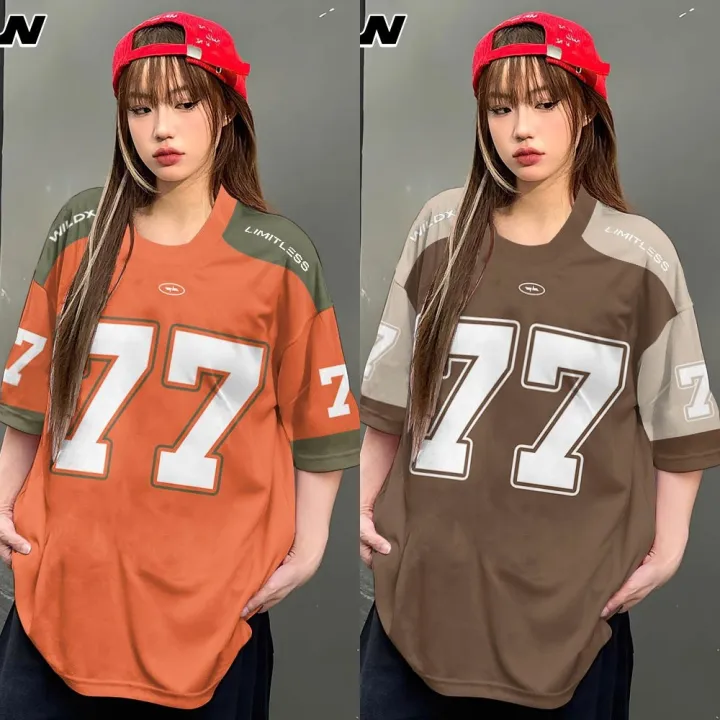 Womens%20T-shirt%20Short%20Sleeve%20Number%2077%20Retro%20Sports%20Jersey%20Plus%20Size%20Crew%20Neck%20Top%203D%20Printed%20Street%20Popular%20Clothes%20-%20Image%203