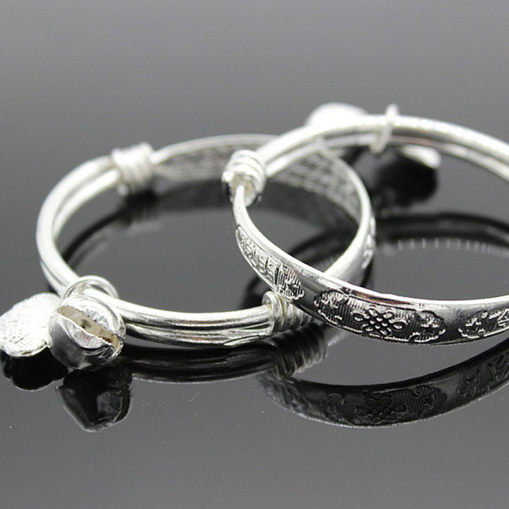 Baby%20Silver%20Plated%20Adjustable%20Embossing%20Bell%20Bangle%20Jewelry%20-%20Image%204