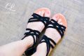 Women's Fashion Trendy Flat Gladiator Zipper Sandal Black Velvet. 