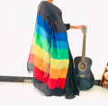 Women Half cotton Handloom Saree/ Office Sari/ Ladies New FashionBlack With Rainbow Colours Saree. 