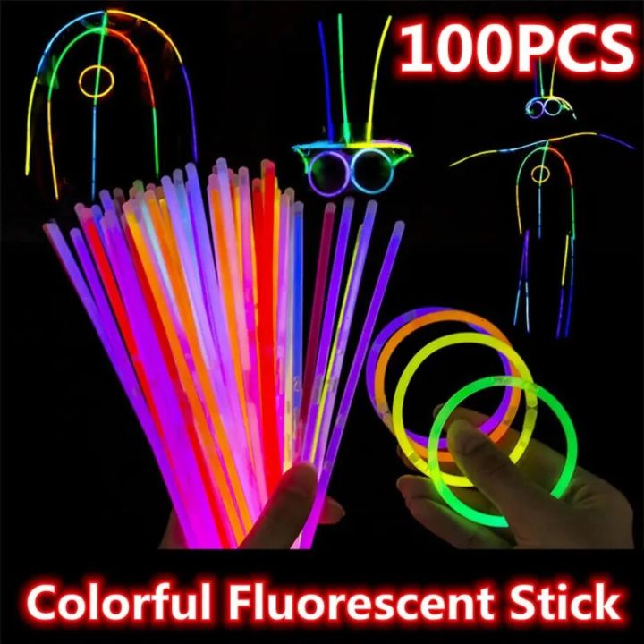 100/200PCS Glow Sticks Party Fluorescence Light Glow In The Dark Bracelet Necklace Neon Wedding Birthday Party Props Decor