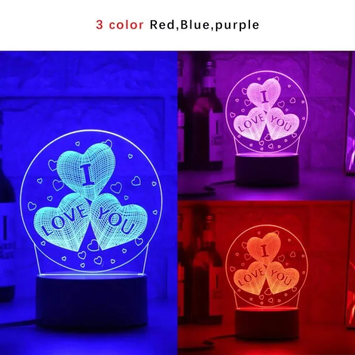 New I LOVE YOU 3D Lamp Creative 3 Colors Night Lights Novelty Illusion Night Lamp Illusion Table Lamp For Home Decorative Light