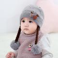 【BestGO】Cute Kids Toddler Girls Baby Winter Braid Crochet Knit Hat Beanie Hairball Cap /(3M-12M) MZ0691 children's cartoon strawberry braids hair ball wool knit cap hat ear. 