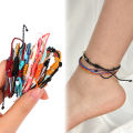 5pcs Bohemia Waxed Polyester Cord Adjustable Anklet Rope String Bracelets for Women Men Beach Jewelry Accessories. 