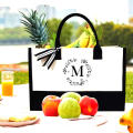 Personalized Initial Canvas Beach Bag, Monogrammed Gift Tote Bag for Women. 