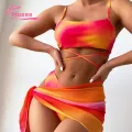 Muses Mall Bikini Set with Tie-dye Print 3pcs Women Tie-dye Bikini Set High Waist Swimsuit Beachwear Quick Dry Buyers' Favorite Three-piece Swimsuit Set. 