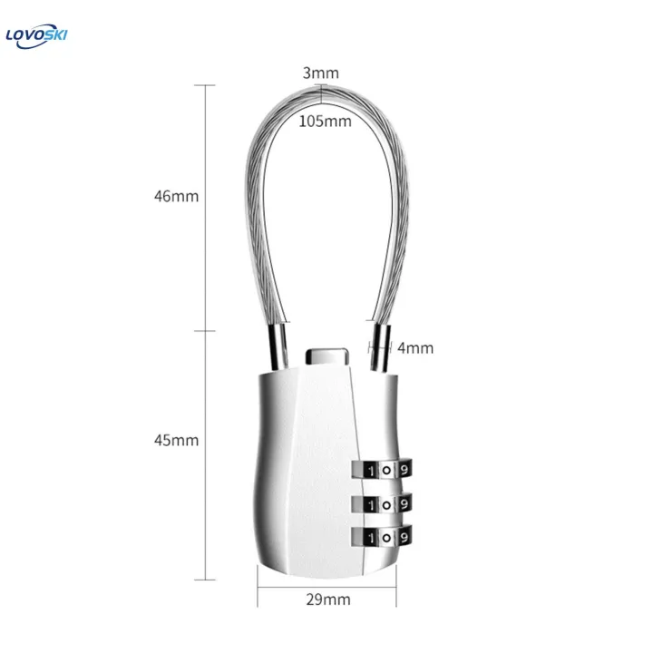 3%20Digit%20Combination%20Lock,%20Padlock%20Cable%20Locks,%20Metal%20Backpack%20Portable%20Suitcases%20Padlock%20Cable%20-%20Image%202