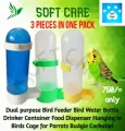 Dual purpose Bird Feeder Bird Water Bottle Drinker Container Food Dispenser Hanging in Birds Cage for Parrots Budgie Cockatiel. 