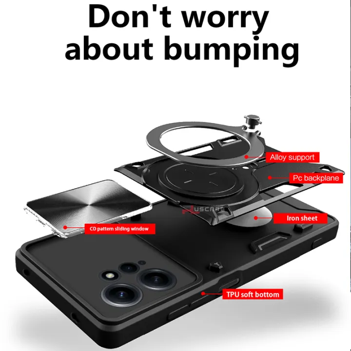 PlusCase%20for%20Xiaomi%20Redmi%20Note%2012%204G%20360%C2%B0%20Rotate%20Ring%20Stand%20Full%20Protection%20Slide%20Lens%20Cover%20Shockproof%20Case%20-%20Image%202