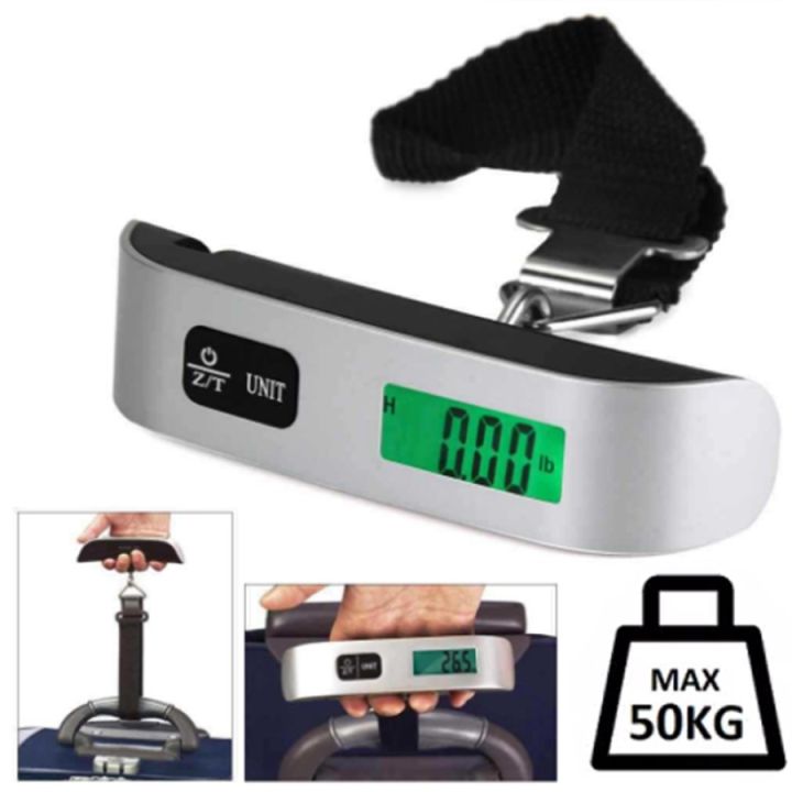 Digital Electronic LCD Luggage Scale Pocket Weighing Scales Travel Hook Hanging Thermometer 50kg