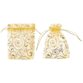 200Pcs 10X15cm Eyelash Printed Gold Organza Bags Jewelry Pouch Bags Organza Drawstring Pouches for Wedding Gift Bags. 