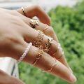 10Pcs/Set Fashion Geometric Adjustable Open Ring Women Elegant Party Rings Jewelry Pearl Flower Leaf Vine Ring Set. 