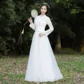 Women's Costume Improved Hanfu Fairy Elegant Ancient Style Chorus Dance Costume Cross Collar Waist Dress Full Set Summer. 