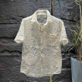 Summer New Hollow Mesh Suit Men's Casual Thin Fashion Trend Men's and Women's Same Style Solid Color Embroidered Shirt. 