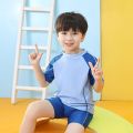 Summer New Boys' Quick-Drying Split Short-Sleeved Swimsuit Swimming Trunks Super Cute Not Tight round Neck Children's Swimsuit Men. 