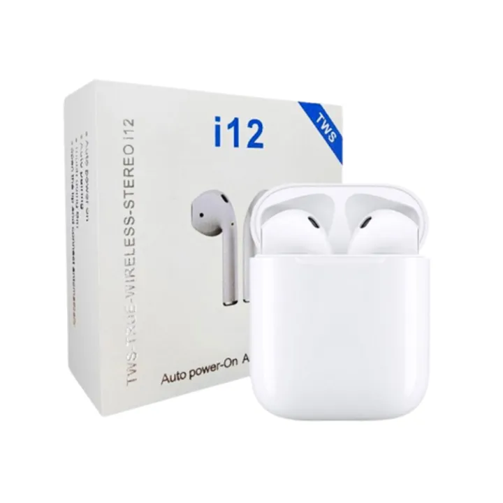 OriginaI i12 Airpods TWS Full Set With Box 5.3 Bluetooth Wireless Touch Control Android And iOS Support White Color Earbuds