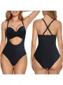 Women's Swim Wear Bodysuit, Solid Color/Printed Patchwork Cutout Backless Beach Jumpsuit, Casual Swimming Romper. 