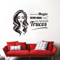 Spanish Beauty Salon Hairdressers Who Has Magic Trucos Women Wall Stickers Vinyl Hair Nail Spa Shop Window Glass Decals RU2601. 