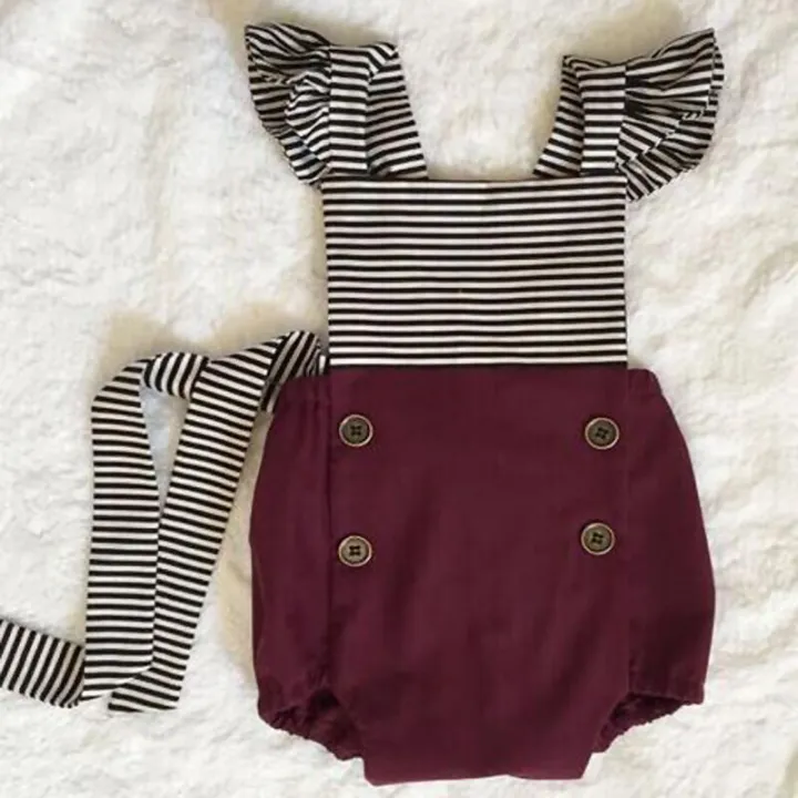 Cute Toddler Baby Girl Clothes Bodysuit Hairband Sunsuit Outfits Set Jumpsuit for baby kids Striped Bebe Girls Clothing Newborn