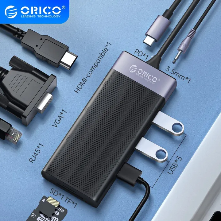 ORICO USB Hub Docking station Type C 3.0 HUB to HDMI-compatible RJ45 SD Reader PD Charger Power Adapter For Laptop MacBook Pro Dock Station Splitter
