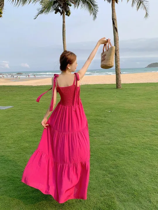 Plus%20Size%20Korean%20Style%20Vacation%20Style%20Sweet%20Spaghetti-Strap%20Dress%20Women's%20Summer%20New%20Tube%20Top%20Small%20Fresh%20High%20Waist%20Long%20Skirt%20-%20Image%204