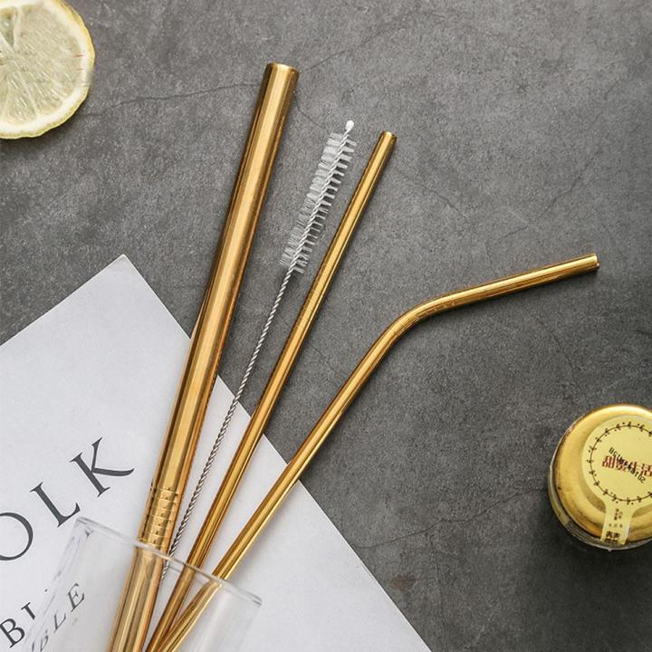 5PCS/Set Stainless Steel Straws Reusable Drinking Metal Straws