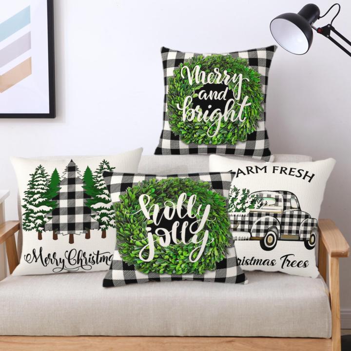 Christmas Tree Garland Truck Buffalo Plaid Pillowcase for Festive Home Decor Southeast Asian Buyers