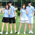 Korean Style School Uniform Suit Female Student Clothes Spring and Summer Short Sleeves College Style Junior High School Student Two-Piece Suit British Style Sportswear. 