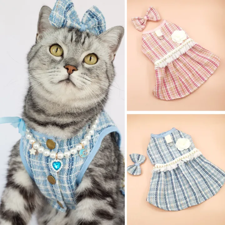 Cat Dress Floral Pet Dress with Bow Headdress Adorable Princess Dress for Dogs Cats Cute Pet Supplies