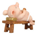 Pig Statue Strong Durable Lying On Bench Mini Pig Figurine Resin Rustic Style Cute Funny Lifelike Look for Family Office. 