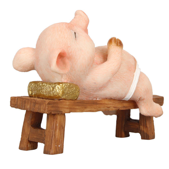 Pig Statue Strong Durable Lying On Bench Mini Pig Figurine Resin Rustic Style Cute Funny Lifelike Look for Family Office