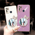 For Vivo Y50 / Vivo Y30 Back Cover + Bowknot Makeup Mirror Fashion Shiny Plating Square Bumper Bling Girls Phone Case Soft TPU Silicone Shockproof Back Cover. 