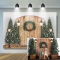 Christmas Wood Child Photography Winter Snowy Street Background Decor Baby Portrait Wreath Photostudio. 