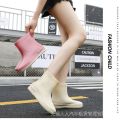 Rain Boots Women's Fashionable Outer Wear Fleece-Lined Waterproof Mid-Calf Rain Boots Non-Slip Wear-Resistant Cotton-Padded Detachable Silicon Shoes. 